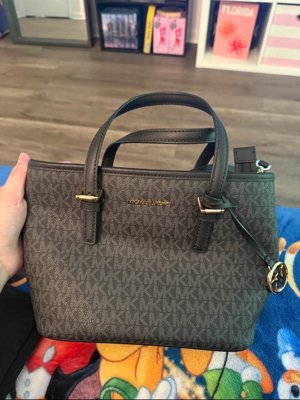 Michael Kors Brown Signature Logo Satchel with Gold Hardware